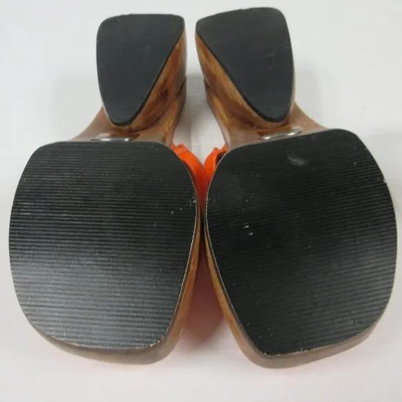 PAZZO Chunky Wood Platform Y2K Slide Sandals Sz 6 Orange Fabric Shoes VINTAGE 90