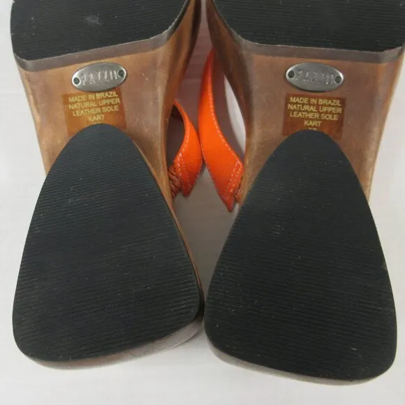 PAZZO Chunky Wood Platform Y2K Slide Sandals Sz 6 Orange Fabric Shoes VINTAGE 90