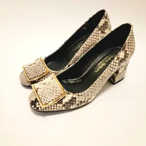 Pedro Anton Made in Spain Faux Snake Embossed Buckle Pumps Block Heel Shoes 36