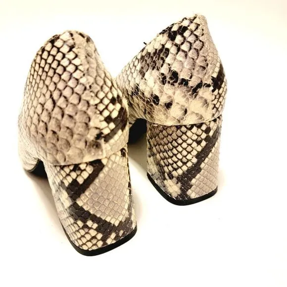 Pedro Anton Made in Spain Faux Snake Embossed Buckle Pumps Block Heel Shoes 36