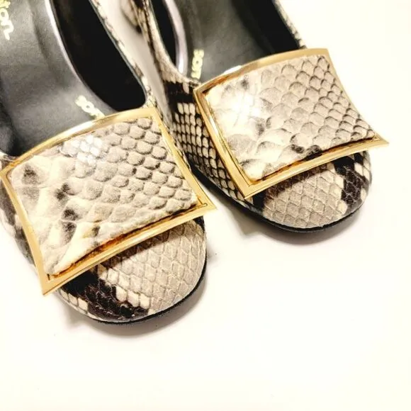 Pedro Anton Made in Spain Faux Snake Embossed Buckle Pumps Block Heel Shoes 36