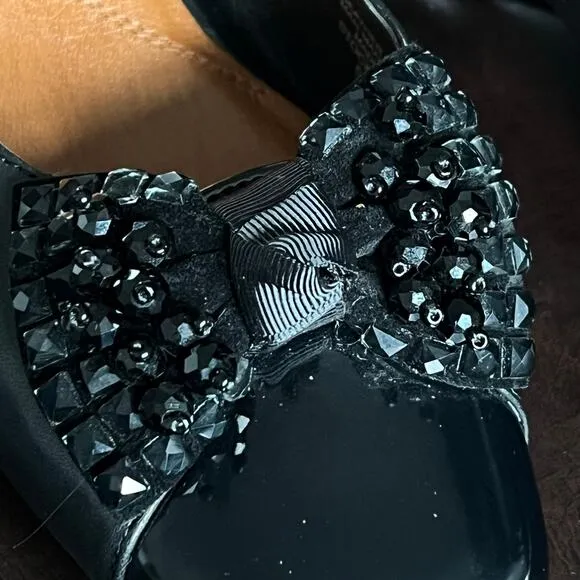 Peerage Black Cathy Leather Slingback Dress Pumps with Bow Size 7 1/2 E