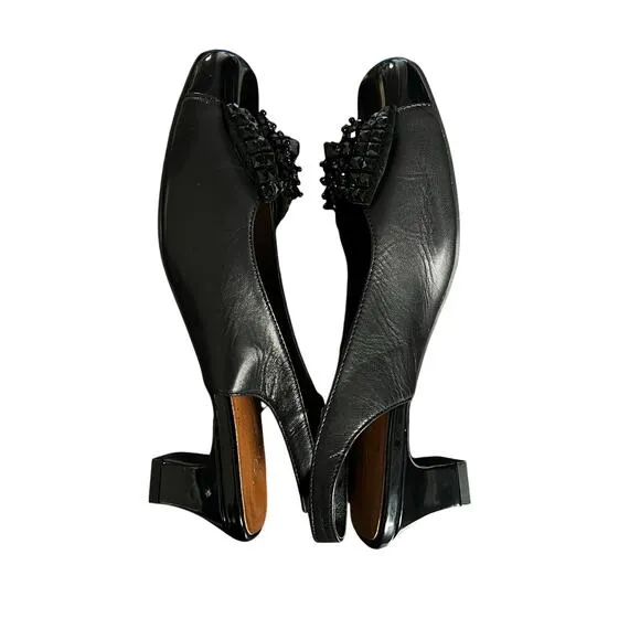 Peerage Black Cathy Leather Slingback Dress Pumps with Bow Size 7 1/2 E