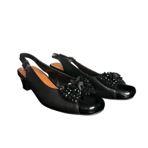 Peerage Black Cathy Leather Slingback Dress Pumps with Bow Size 7 1/2 E