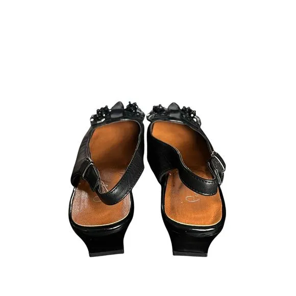 Peerage Black Cathy Leather Slingback Dress Pumps with Bow Size 7 1/2 E