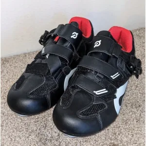 Peloton Cycling Shoes Indoor Exercise Bike Black Red Straps Size 40-7.5 M 9.5 F