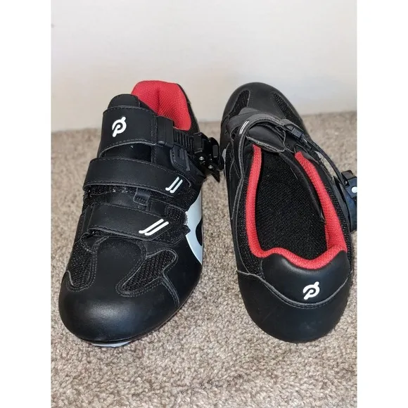 Peloton Cycling Shoes Indoor Exercise Bike Black Red Straps Size 40-7.5 M 9.5 F