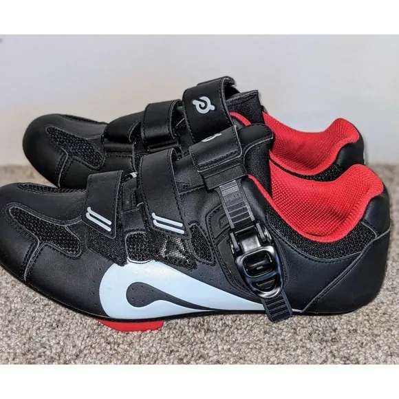 Peloton Cycling Shoes Indoor Exercise Bike Black Red Straps Size 40-7.5 M 9.5 F