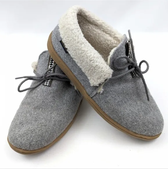 Pendleton Caravan Cabin Fold Wool Washable Sherpa Lined Slippers Gray Hygge 9