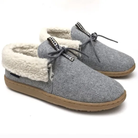 Pendleton Caravan Cabin Fold Wool Washable Sherpa Lined Slippers Gray Hygge 9