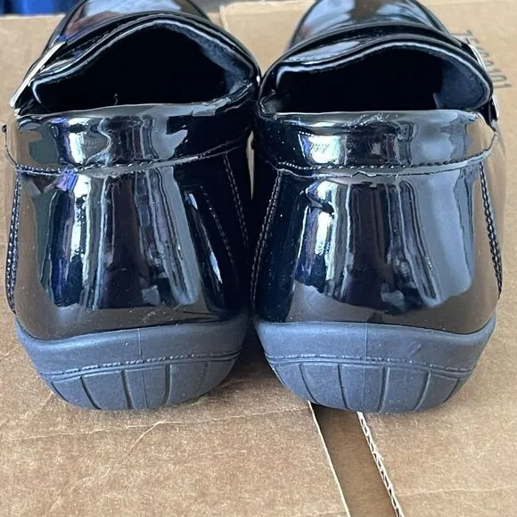 Penny Loafers Shoes Black Women's Size 7 W Vegas Leather comfort cushion Glossy