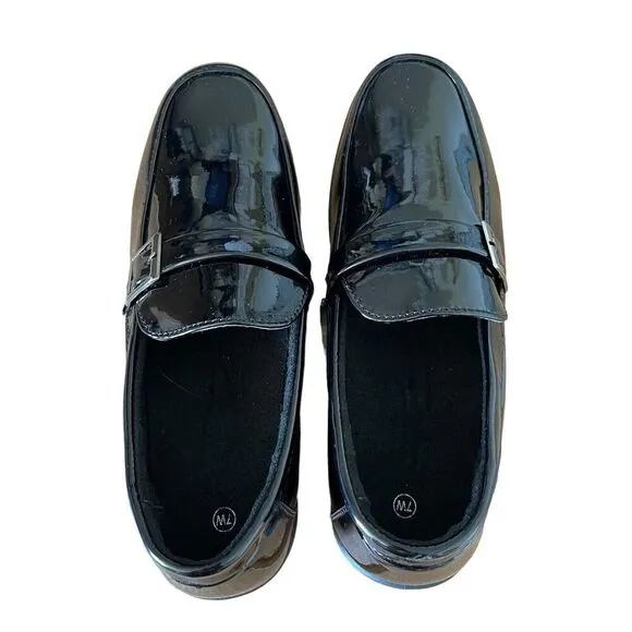 Penny Loafers Shoes Black Women's Size 7 W Vegas Leather comfort cushion Glossy