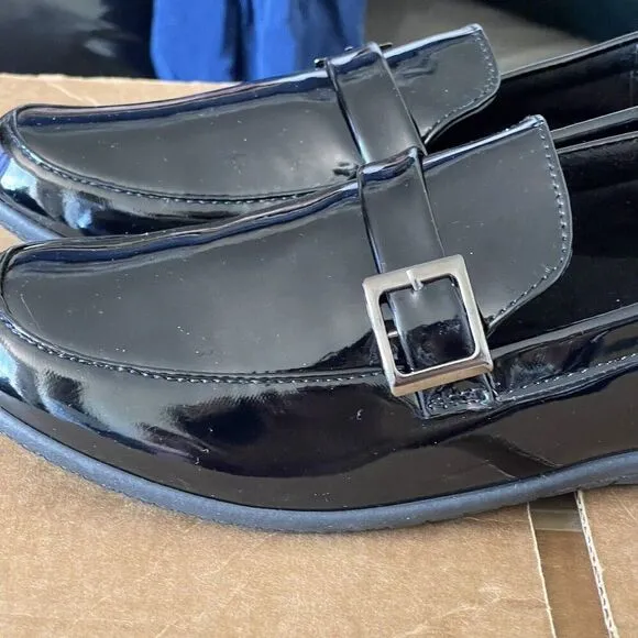 Penny Loafers Shoes Black Women's Size 7 W Vegas Leather comfort cushion Glossy
