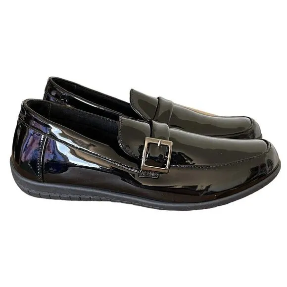 Penny Loafers Shoes Black Women's Size 7 W Vegas Leather comfort cushion Glossy
