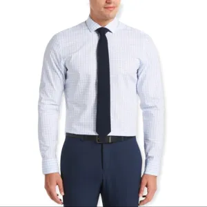 Perry Ellis Mini Light Blue Check Print Slim Fit Dress Shirt