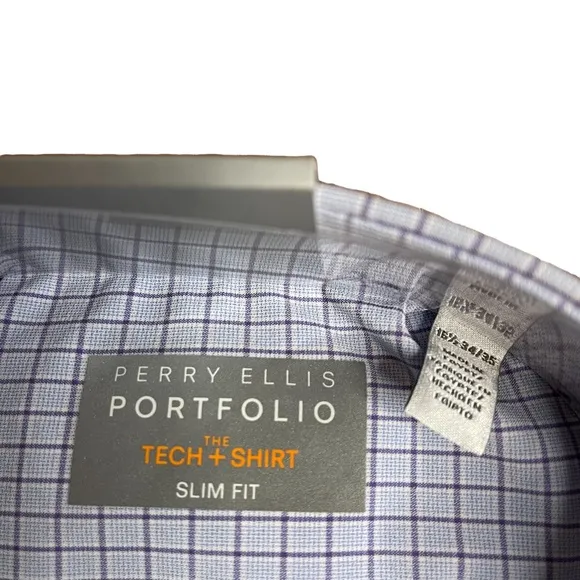 Perry Ellis Mini Light Blue Check Print Slim Fit Dress Shirt