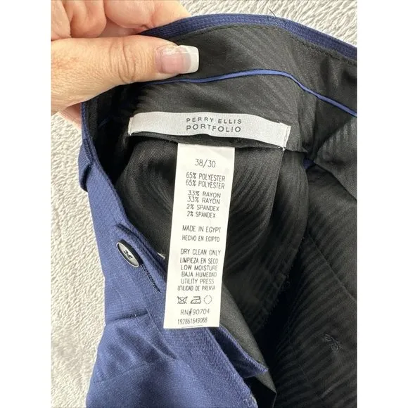 Perry Ellis Slim Fit Blue Check Suit Dress Pants Men's Size 38x30