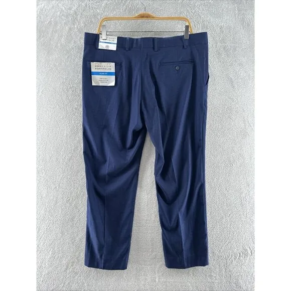 Perry Ellis Slim Fit Blue Check Suit Dress Pants Men's Size 38x30