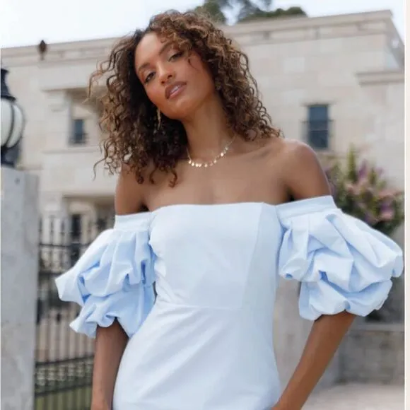 Petal &amp; Pup Fern Puff Sleeve mini Dress - ICY BLUE Small