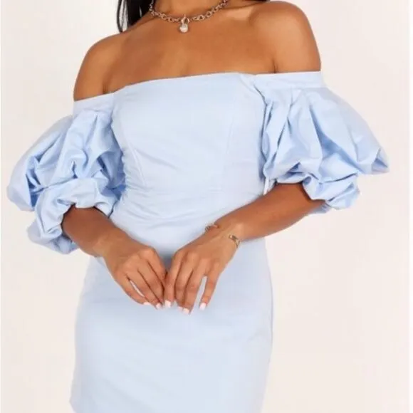 Petal &amp; Pup Fern Puff Sleeve mini Dress - ICY BLUE Small