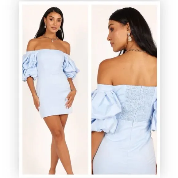 Petal &amp; Pup Fern Puff Sleeve mini Dress - ICY BLUE Small