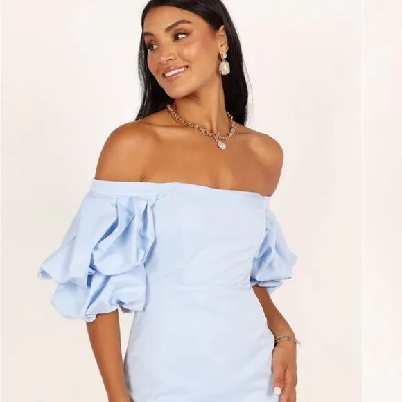 Petal &amp; Pup Fern Puff Sleeve mini Dress - ICY BLUE Small