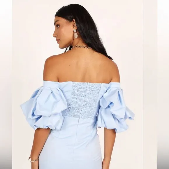 Petal &amp; Pup Fern Puff Sleeve mini Dress - ICY BLUE Small