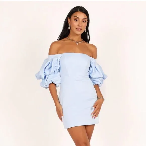 Petal &amp; Pup Fern Puff Sleeve mini Dress - ICY BLUE Small