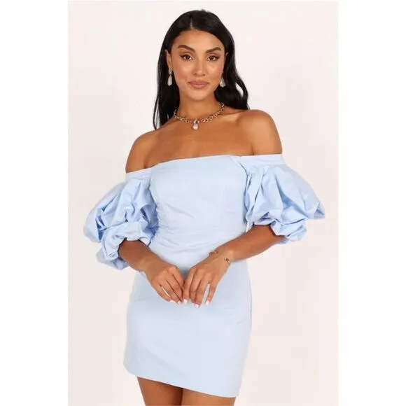 Petal &amp; Pup Fern Puff Sleeve mini Dress - ICY BLUE Small