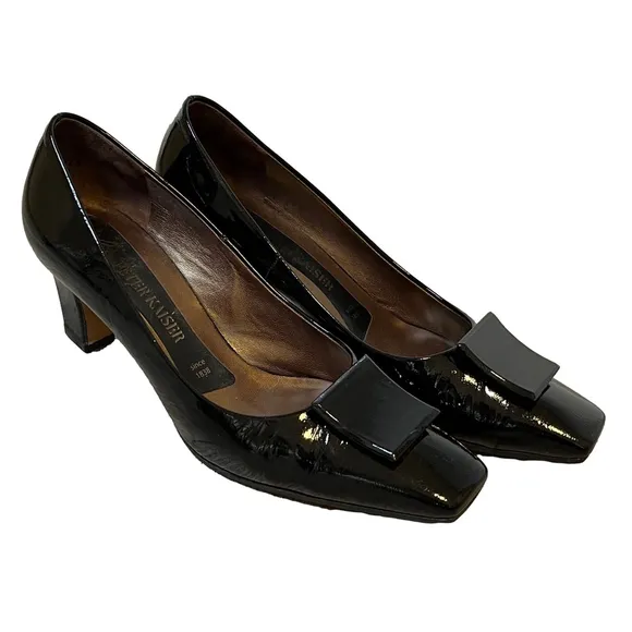 PETER KAISER Black Patent Leather Pumps Size 8 Square Toe Pilgrim 65mm 2.5” Heel