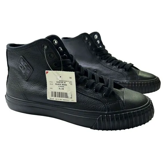 P.F Flyers Center Hi Mens 8/Women 9.5 Triple Black Leather Hightop