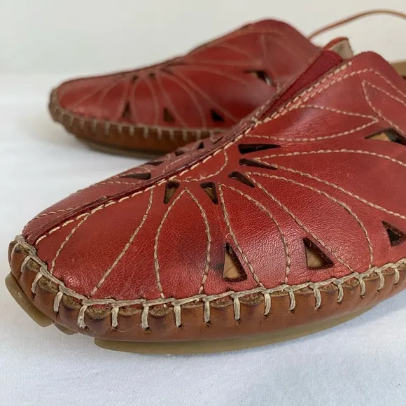 PIKOLINOS Jerez Brandi Floral Cut-Out Leather Slip On Flat Moccasin EU 38 Shoes
