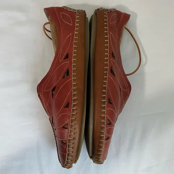 PIKOLINOS Jerez Brandi Floral Cut-Out Leather Slip On Flat Moccasin EU 38 Shoes