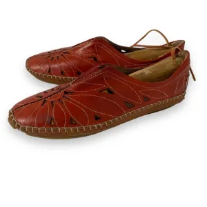 PIKOLINOS Jerez Brandi Floral Cut-Out Leather Slip On Flat Moccasin EU 38 Shoes