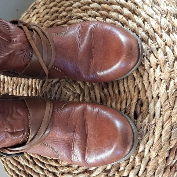 PIKOLINOS Womens Brown Leather Moto/Western Mid Calf Boots Zip Up 2&quot; Heel 7.5/38