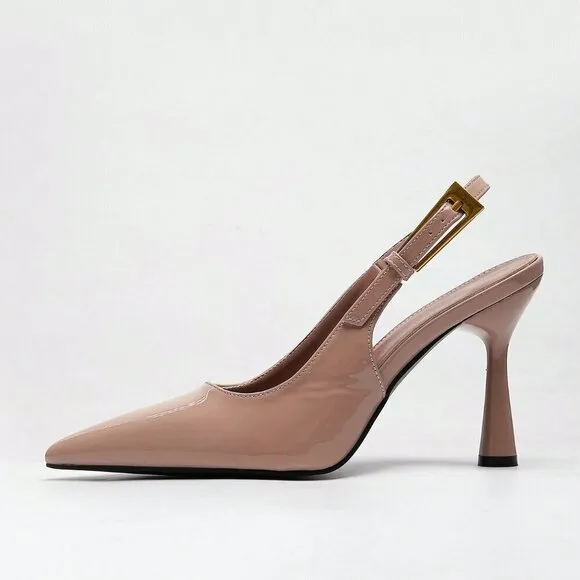 Pink Elegant Women's High Heel Pointy Toe Rhinestone Embellished Slingback Pumps