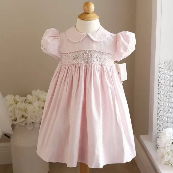 Pink Smocked Dress Pinwale Corduroy Hand Embroidery RARE FIND Boutique 3T NWT