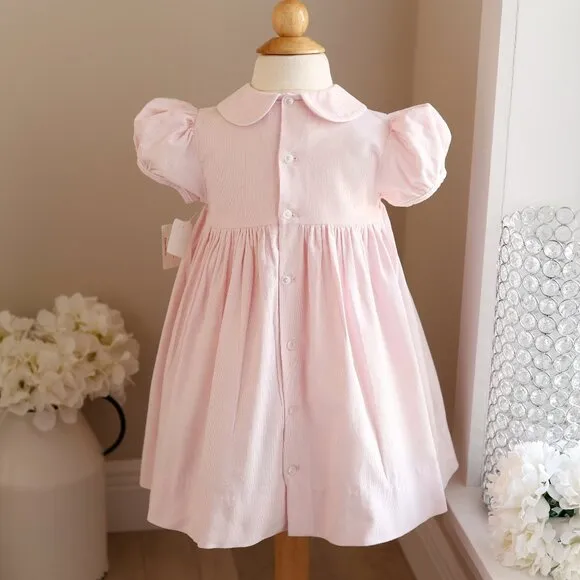 Pink Smocked Dress Pinwale Corduroy Hand Embroidery RARE FIND Boutique 3T NWT