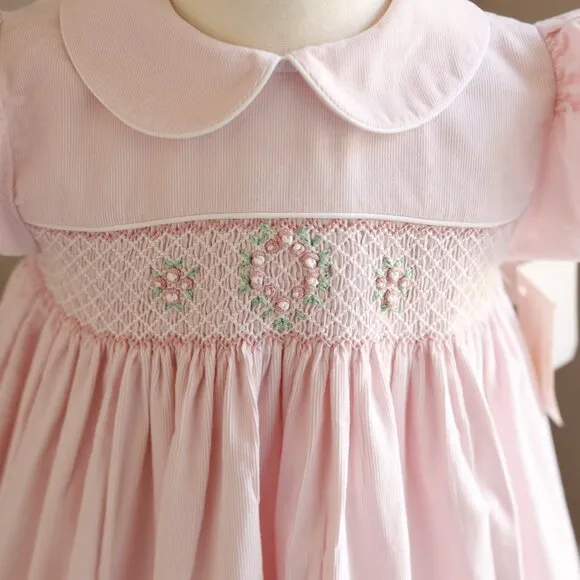 Pink Smocked Dress Pinwale Corduroy Hand Embroidery RARE FIND Boutique 3T NWT