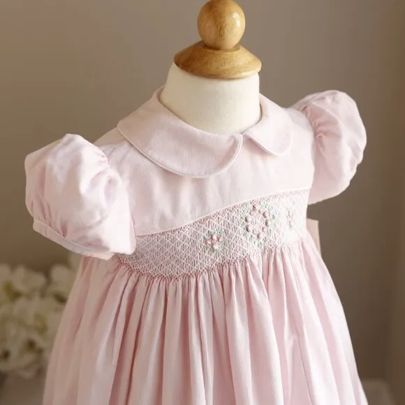 Pink Smocked Dress Pinwale Corduroy Hand Embroidery RARE FIND Boutique 3T NWT