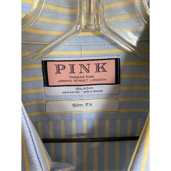 Pink, Thomas, pink, men’s, slim fit, longsleeve French cuffs, striped shirt, siz
