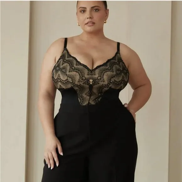 Pinsy Sculpting Black Lace Shapewear Shapesuit Bodysuit NWT NEW Size XL