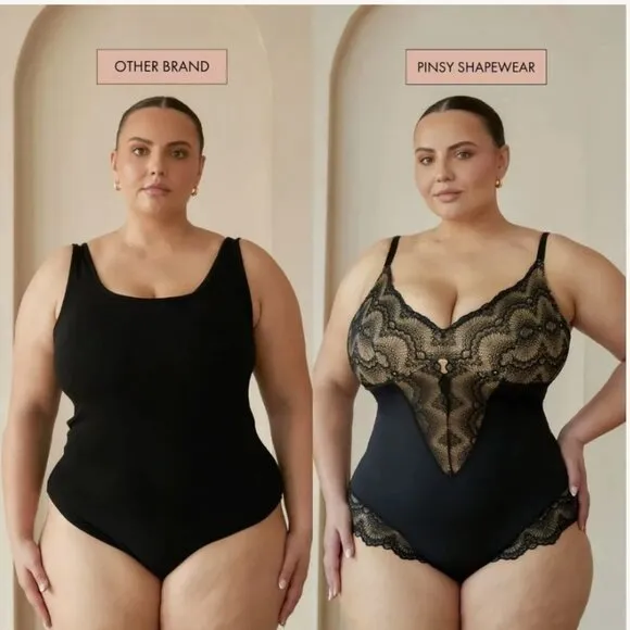 Pinsy Sculpting Black Lace Shapewear Shapesuit Bodysuit NWT NEW Size XL