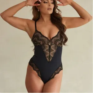 Pinsy Sculpting Black Lace Shapewear Shapesuit Bodysuit NWT NEW Size XL