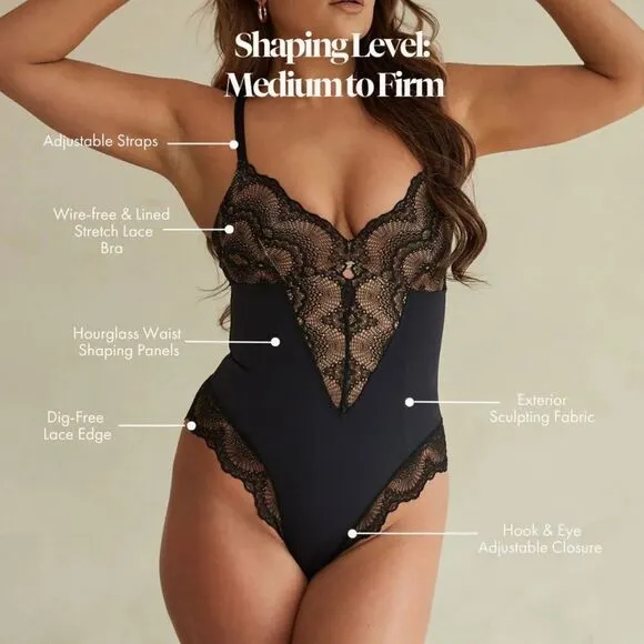 Pinsy Sculpting Lace Shapewear Bodysuit Size L NWT