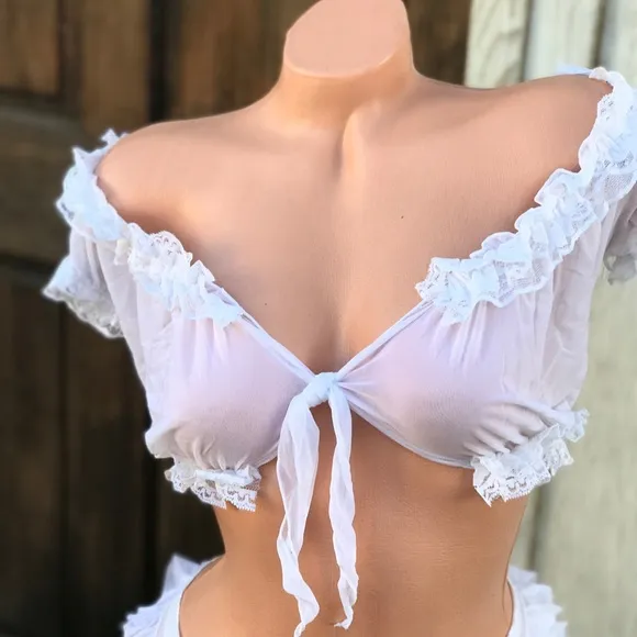 Pinup ruffle panty peasant top lingerie garter set vintage dead stock limited