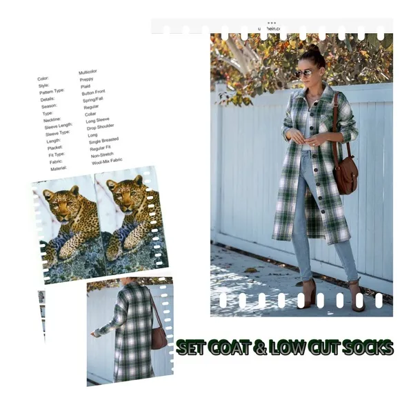 PLAID GREEN CREAM /GREY BLACK   GENEROUS LONG COAT BEAUTIFUL…