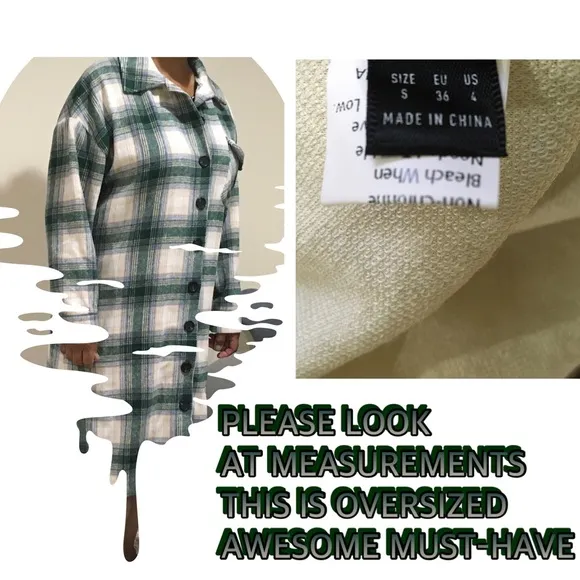 PLAID GREEN CREAM /GREY BLACK   GENEROUS LONG COAT BEAUTIFUL…