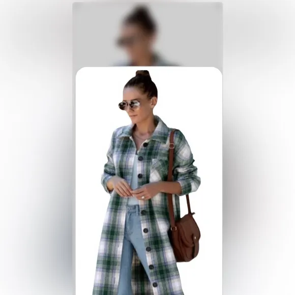 PLAID GREEN CREAM /GREY BLACK   GENEROUS LONG COAT BEAUTIFUL…