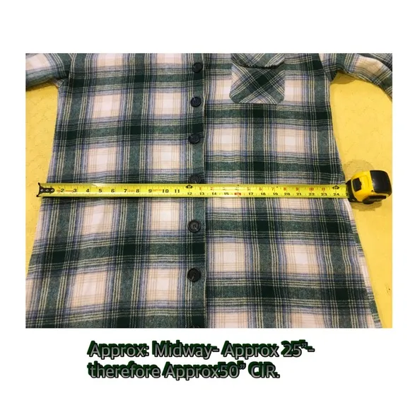 PLAID GREEN CREAM /GREY BLACK   GENEROUS LONG COAT BEAUTIFUL…
